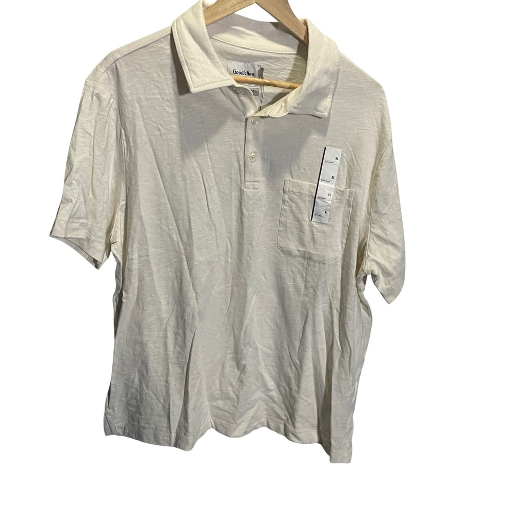 Goodfellow & Co Mens XL Short Sleeve Polo Shirt Cream Off White Slub Knit Pocket